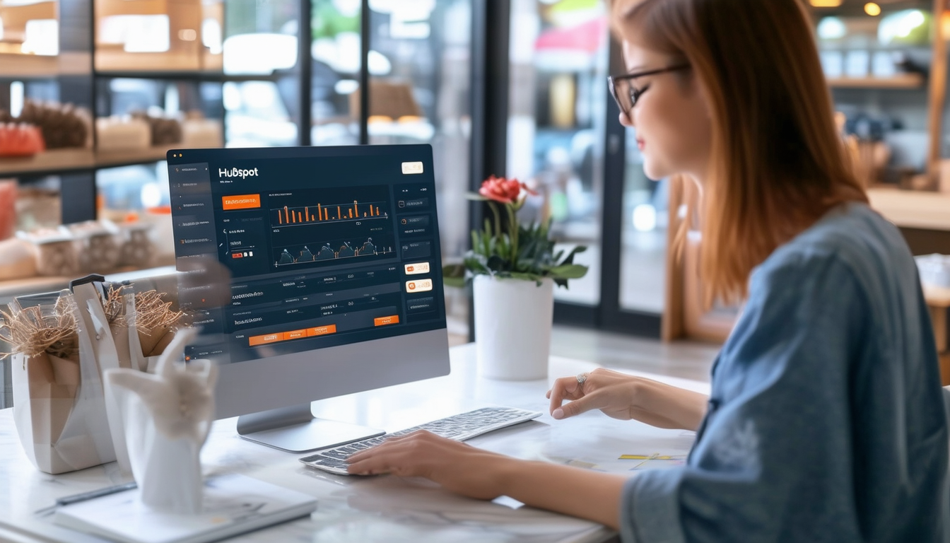 A retail business owner using a customized HubSpot